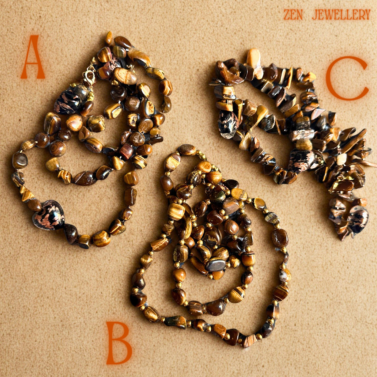 Warm caramel and golden brown tiger eye beads create texture and movement in this handmade necklace and bracelet set. The elegant gold clasps and polished stones give the jewellery a luxurious handcrafted finish perfect for gifting or personal styling.
