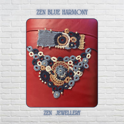 PEARL CROCHET | Navy Blue Necklace | Romantic Bohemian Statement Collar Jewellery Handmade Luxury