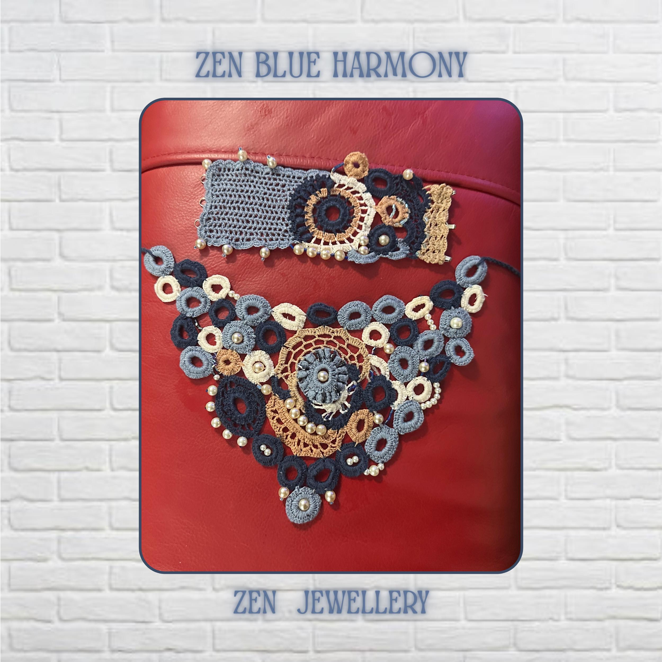 PEARL CROCHET | Navy Blue Necklace | Romantic Bohemian Statement Collar Jewellery Handmade Luxury