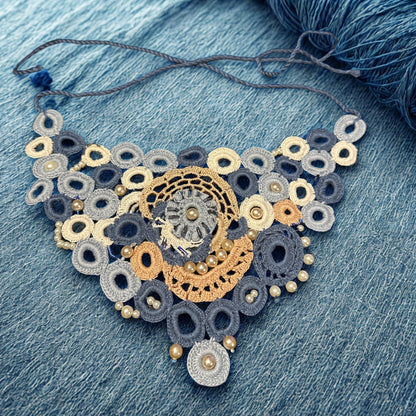 PEARL CROCHET | Navy Blue Necklace | Romantic Bohemian Statement Collar Jewellery Handmade Luxury