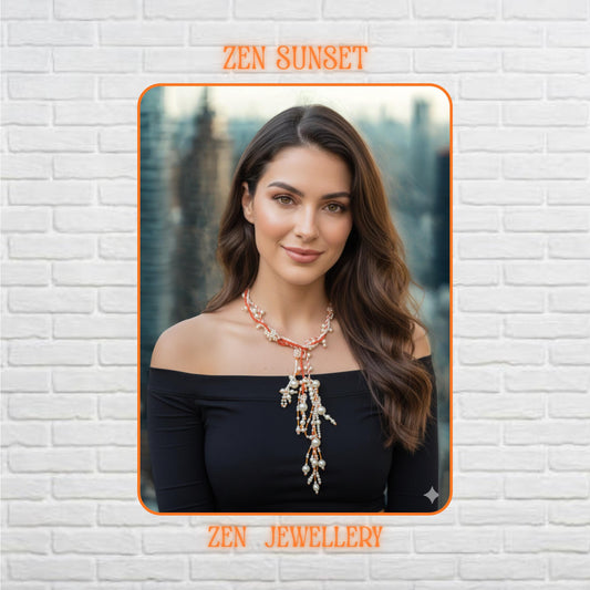 The artistic handcrafted structure combines romantic bohemian elegance with lightweight comfort and graceful feminine styling suitable for weddings, festivals, or summer fashion looks. The necklace was displayed on a beautiful model.