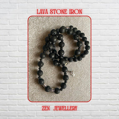 Black natural lava stones combined with shiny stainless steel spacers