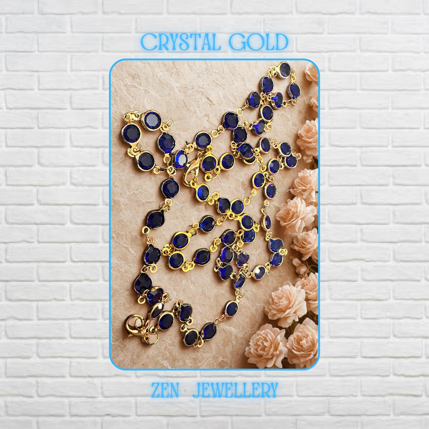 Sophisticated black crystal jewellery set featuring glossy faceted jet navy blue stones framed in gold-tone settings with elegant chain connections. The minimalist design creates dramatic contrast against the soft neutral floral background and highlights the timeless elegance of the handcrafted necklace and bracelet set. Lightweight yet striking, this versatile accessory works beautifully with modern fashion, gothic chic outfits, evening wear, or