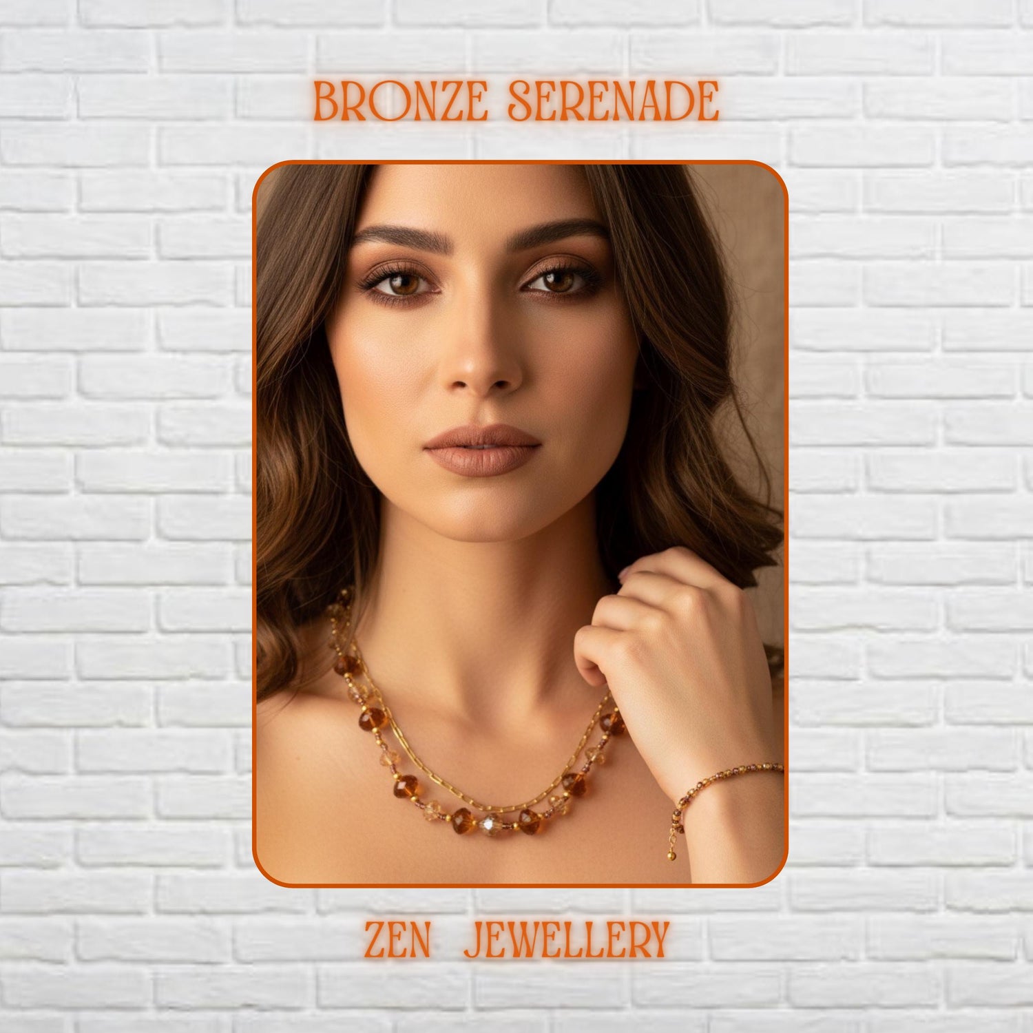 Elegant handmade Austrian crystal necklace and bracelet set featuring faceted champagne, caramel, and amber brown crystal beads with polished gold spacer beads and delicate gold chain links. The warm crystal tones reflect light beautifully and create a soft sparkling effect against the neutral beige fabric background. The layered jewellery design feels lightweight, feminine, and luxurious with elegant gold clasps and handcrafted detailing perfect