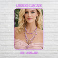 Handmade layered AVENTURINE necklace displayed on a model wearing a soft blush pink dress, featuring pastel pink, lilac, lavender, and purple gemstone beads combined with chunky silver chain strands. The necklace layers elegantly across the neckline with dangling bead charms attached to the silver links for graceful movement and texture. Polished gemstone beads reflect soft light beautifully while silver spacer accents add shine and luxurious det