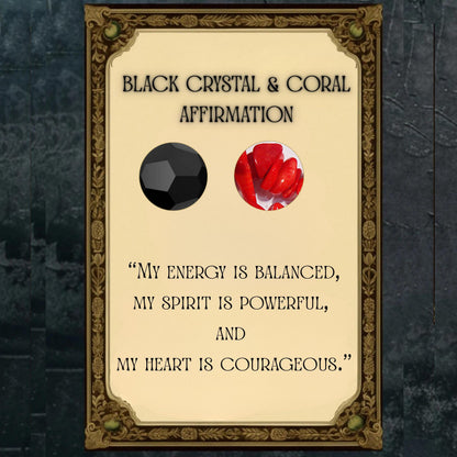 affirmation card for black crystal and red coral