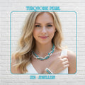 Handmade turquoise chips and pearls necklace with a matching bracelet are displayed on a beautiful blond model