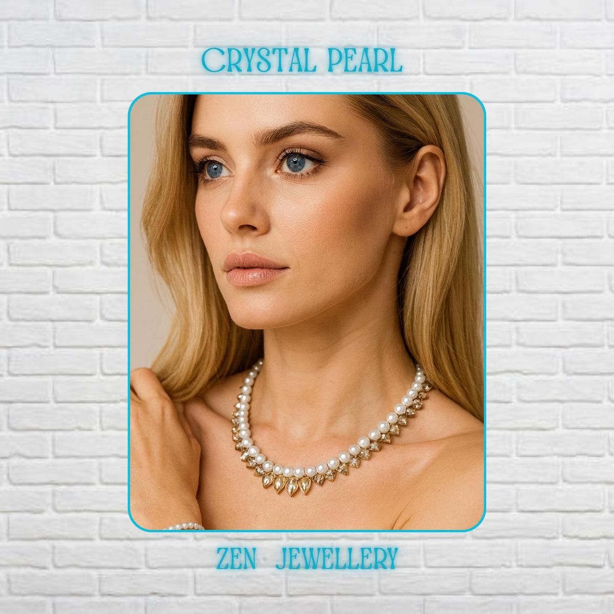 Elegant handmade white pearl necklace and bracelet set displayed on a black textured background featuring glossy round pearl-style beads combined with sparkling faceted crystal beads and silver chain closures. The necklace forms a circular shape with crystal drop accents at the front centre while the matching bracelet sits inside the necklace for a coordinated bridal jewellery look. The soft white pearls reflect light beautifully and create a tim