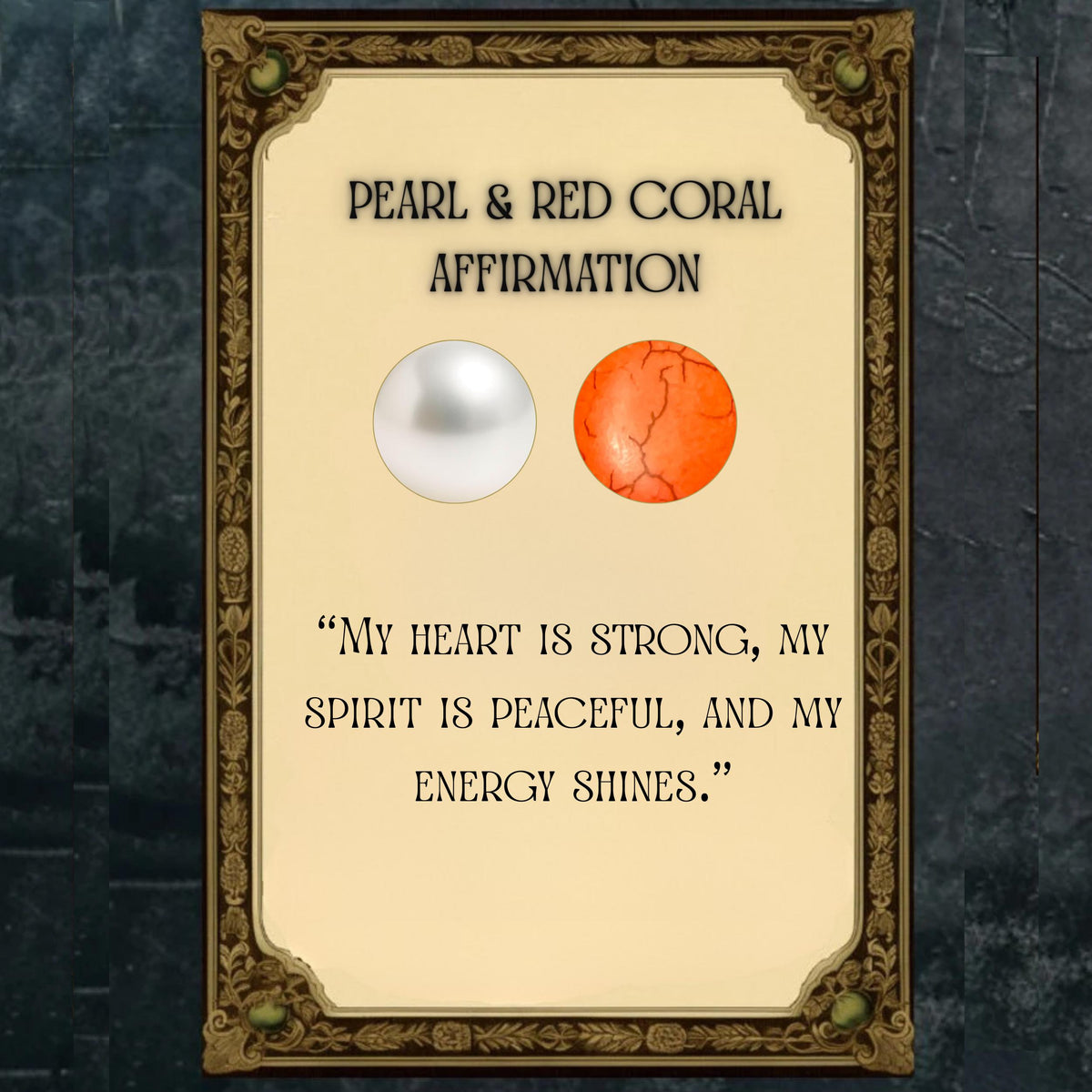 card affirmation for orange coral and white pearls