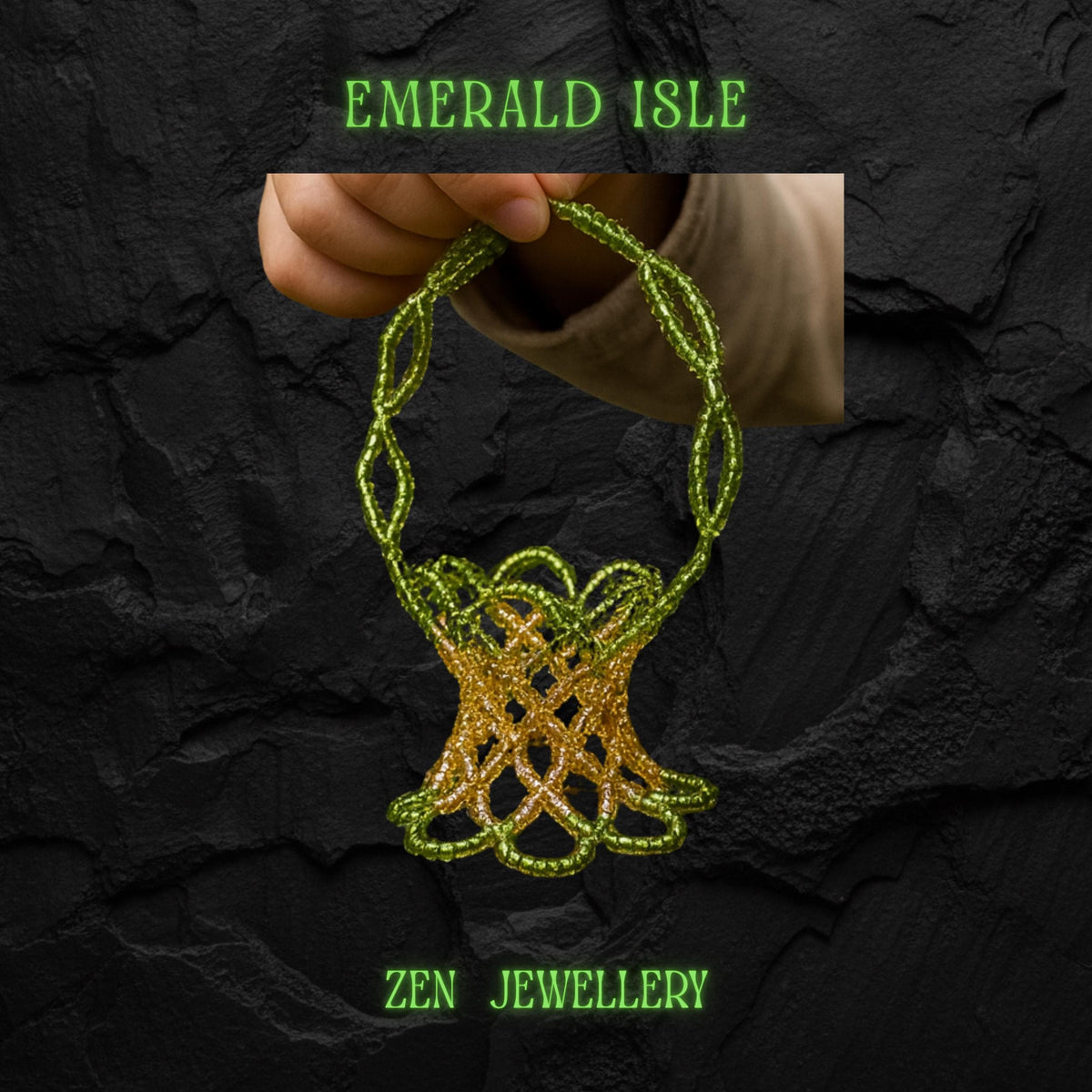 A handmade decorative basket crafted from green Miyuki beads woven into a smooth, detailed pattern