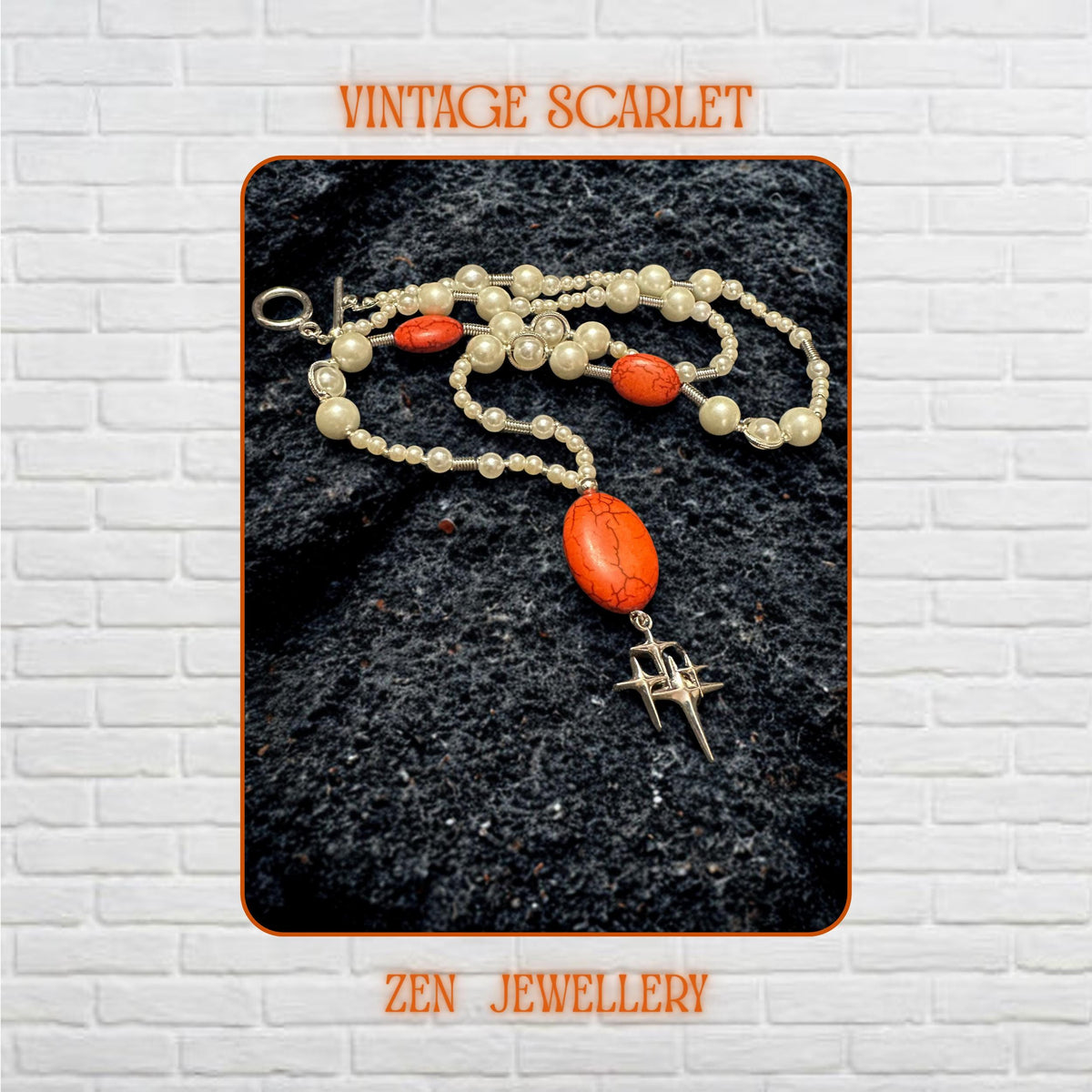 WHITE PEARL| Red Coral Necklace with Silver Star Charm | Boho Statement Jewellery