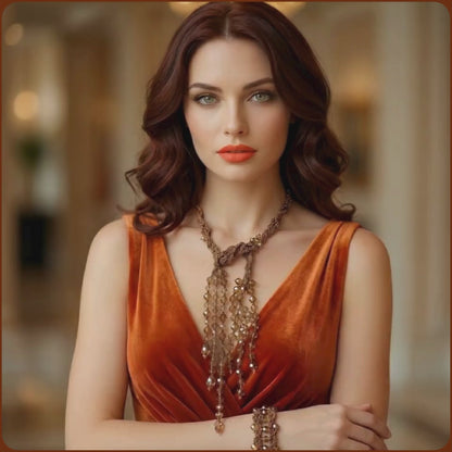 CRYSTAL | Brown Crystal Silk Crochet Necklace and Bracelet Set