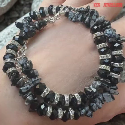 CRYSTAL | Black Gemstone Bracelet | Rhinestone Silver