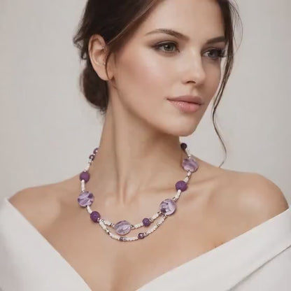 AMETHYST | PEARL White Lavender Double Strand Necklace