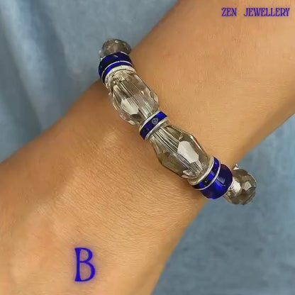 CRYSTAL | Royal Blue Faceted Bead Bracelet | Silver Rhinestone
