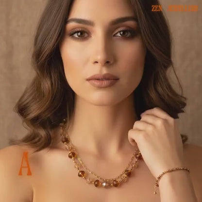 CRYSTAL | Champagne Caramel Gold Necklace Bracelet Set