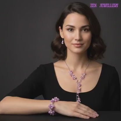 AVENTURINE | White Pink Necklace Bracelet Earrings Set