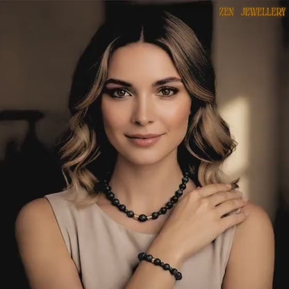LAVA STONE | Black Necklace Bracelet Set | Gold Spacers