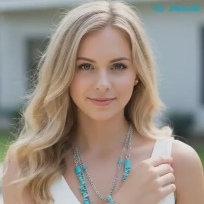 TURQUOISE CHIPS | Necklace & Bracelet Set | Sterling Silver