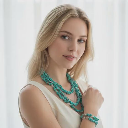 TURQUOISE | Necklace Bracelet Set | Boho Silver
