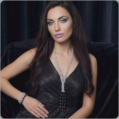 ONYX | Black and Silver Crochet Necklace and Bracelet Set