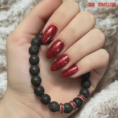 LAVA STONE | Black Bracelet | Rhinestone Spacers Boho