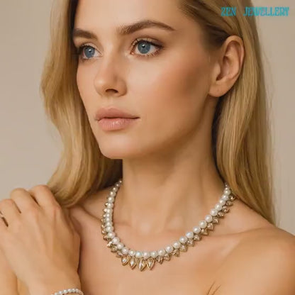PEARLS | White Crystal Bridal Necklace & Bracelet Set