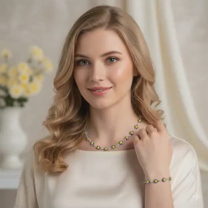 CRYSTAL | Necklace & Bracelet Set | Multicolour Silver Jewellery